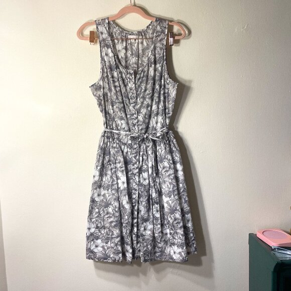 🔥 GAP | Gray/White Soft Floral Cotton Full Skirt Summer Sundress 8 - Picture 1 of 5
